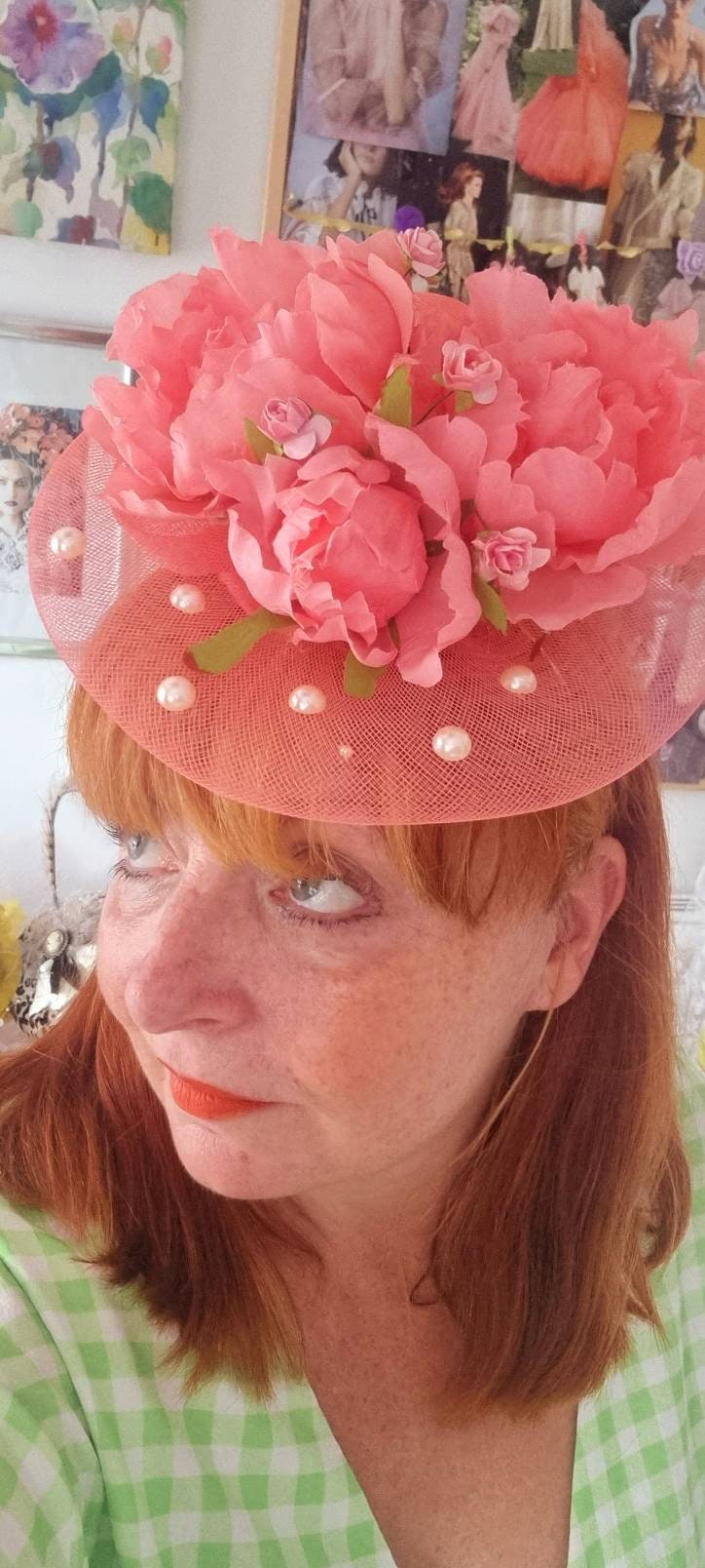 Watermelon pink orange flower fascinator.races weddings ascott hatinator headpiece special occasion womens