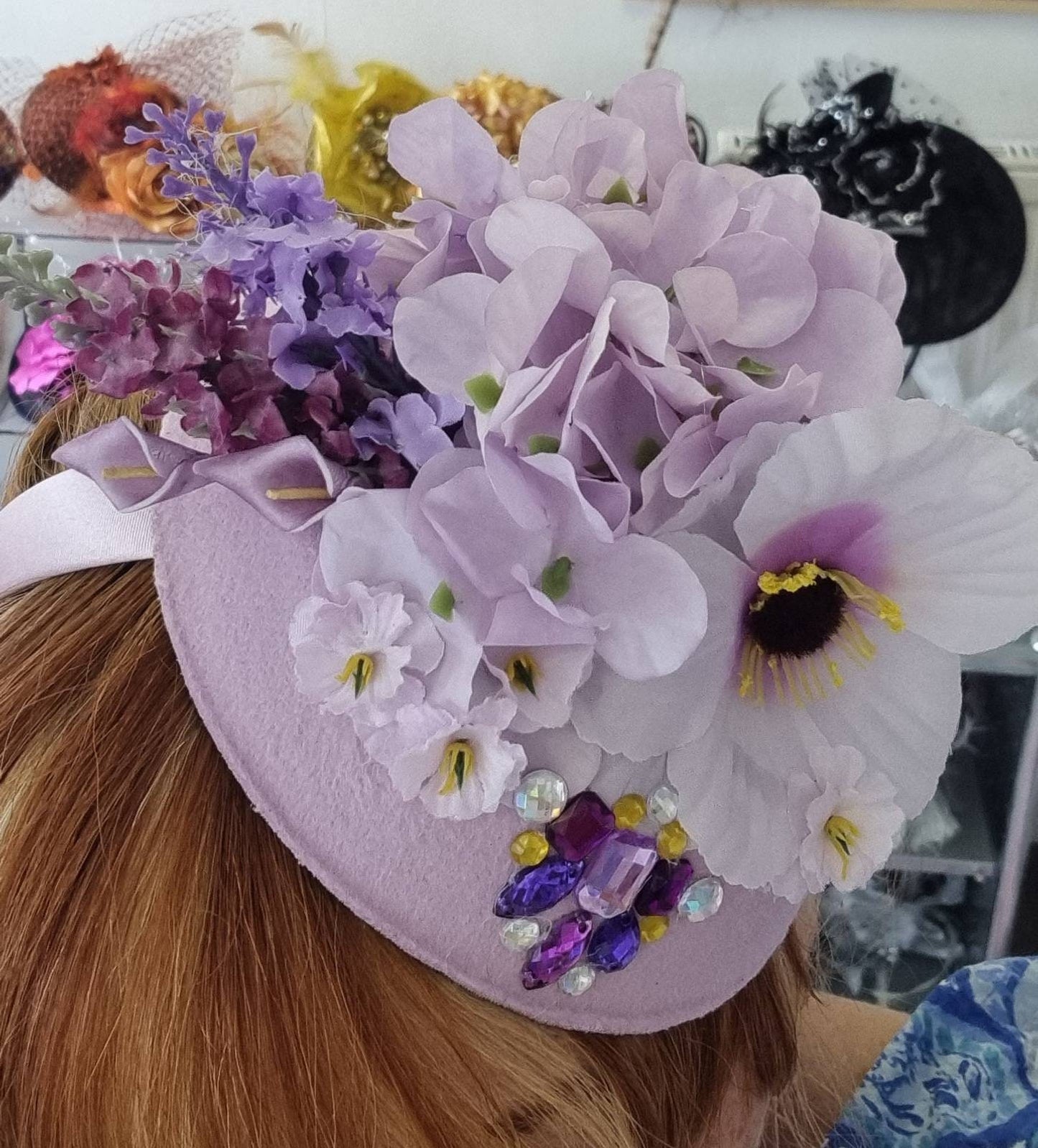 Lilac purple white yellow pillbox hat flower hatinator races wedding fascinator headpiece headband womens