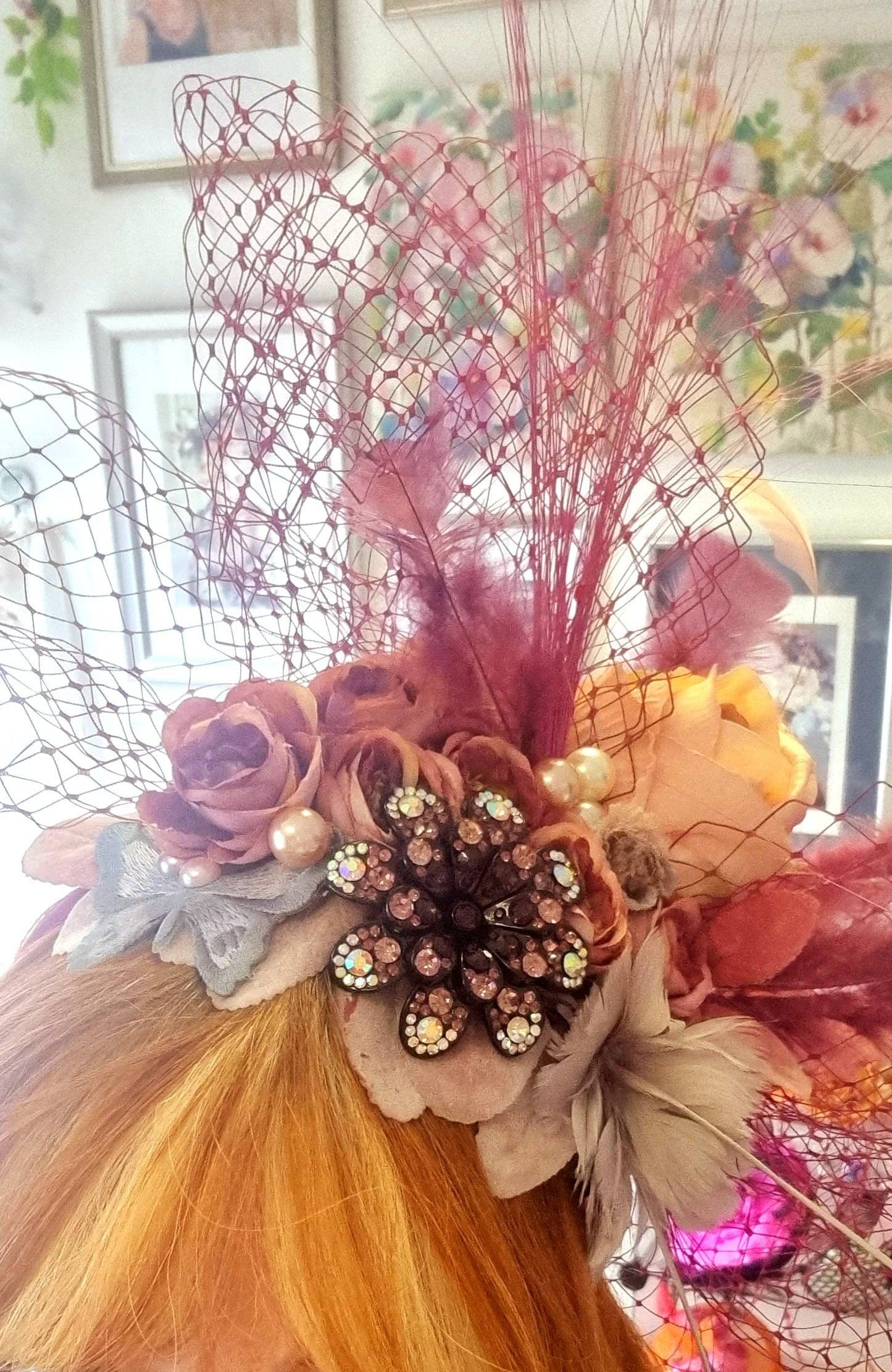 Purple pink Mauve magenta flower headpiece Large Fascinator flower crown  Races wedding Boho bride band womens