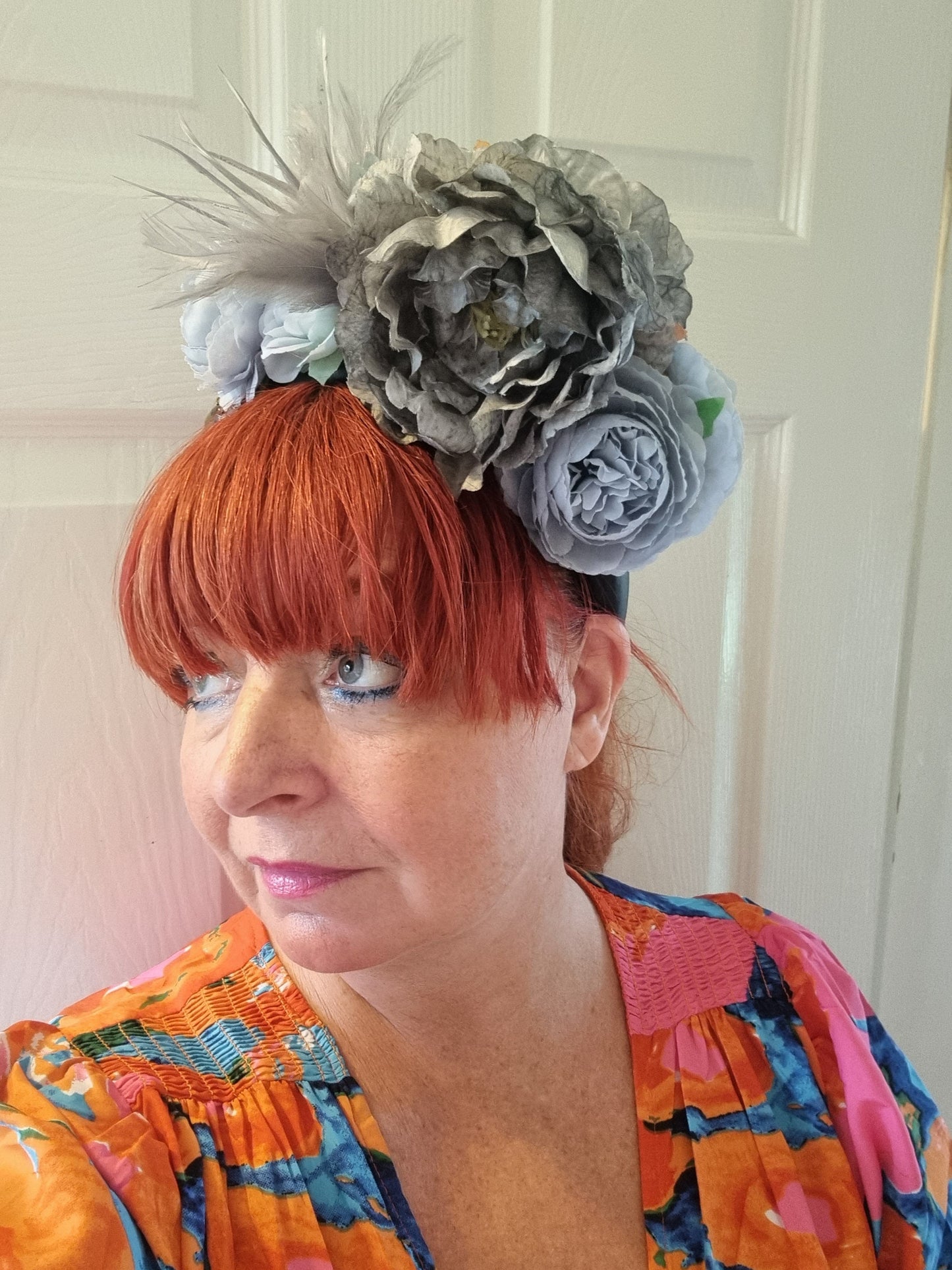 Black dusky blue and slate grey flower headband Vintage style fascinator headband races Wedding ascott womens